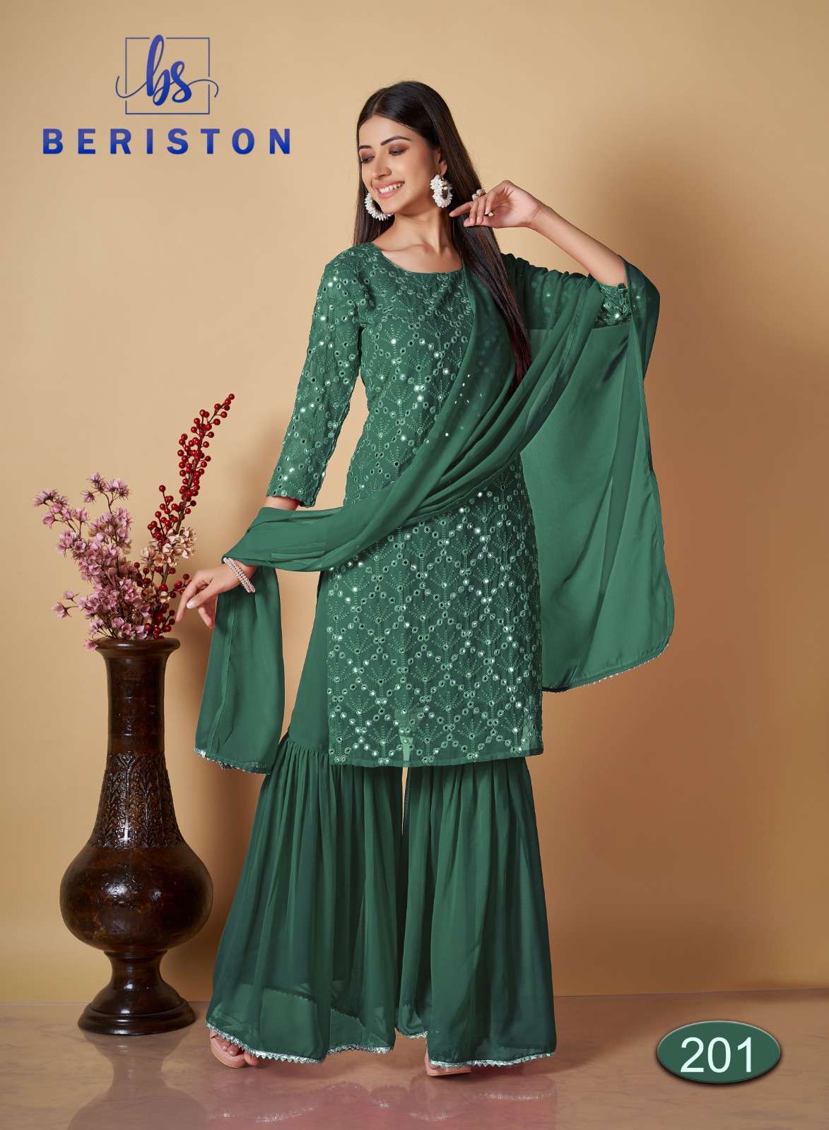 Bs Vol-2 By Beriston 201 To 206 Series Designer Sharara Suits Collection Beautiful Stylish Fancy Colorful Party Wear & Occasional Wear Georgette Print Dresses At Wholesale Price