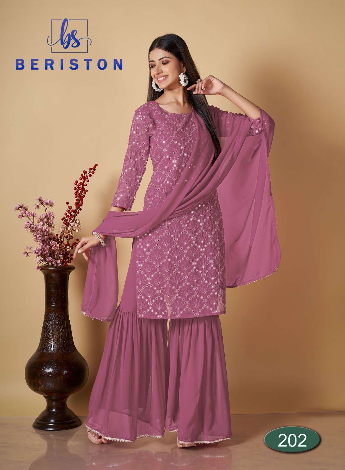 Bs Vol-2 By Beriston 201 To 206 Series Designer Sharara Suits Collection Beautiful Stylish Fancy Colorful Party Wear & Occasional Wear Georgette Print Dresses At Wholesale Price