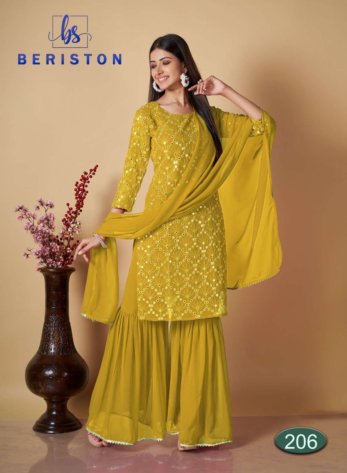 Bs Vol-2 By Beriston 201 To 206 Series Designer Sharara Suits Collection Beautiful Stylish Fancy Colorful Party Wear & Occasional Wear Georgette Print Dresses At Wholesale Price