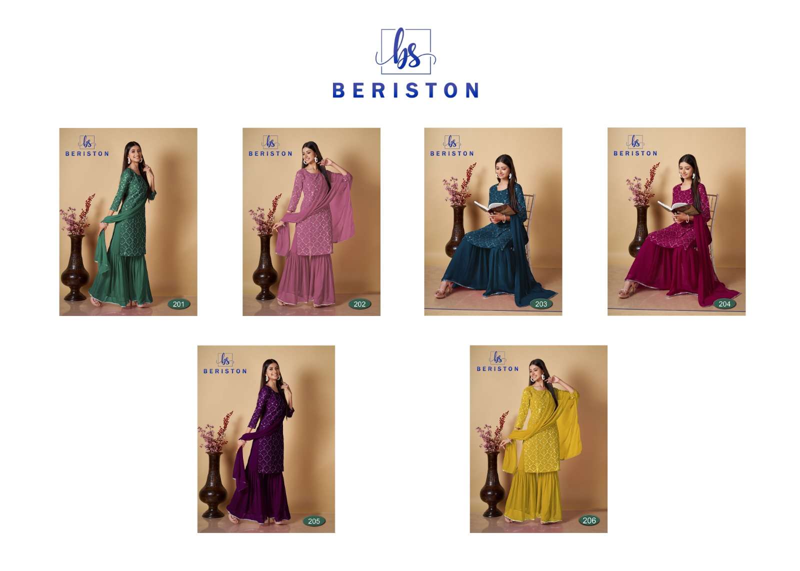 Bs Vol-2 By Beriston 201 To 206 Series Designer Sharara Suits Collection Beautiful Stylish Fancy Colorful Party Wear & Occasional Wear Georgette Print Dresses At Wholesale Price