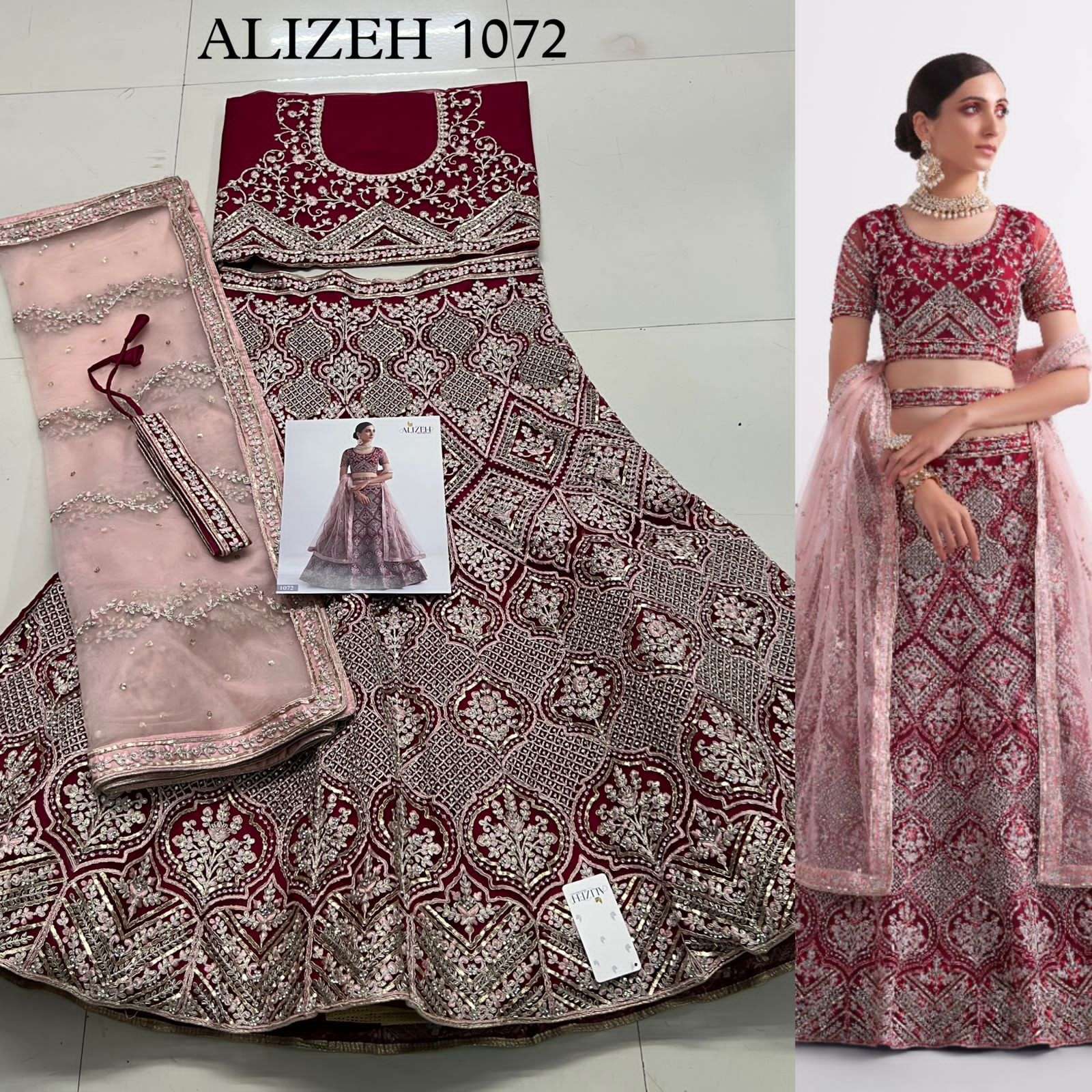 Alizeh Hit Design 1072 By Alizeh Bridal Wear Collection Beautiful Stylish Colorful Fancy Party Wear & Occasional Wear Heavy Net Lehengas At Wholesale Price