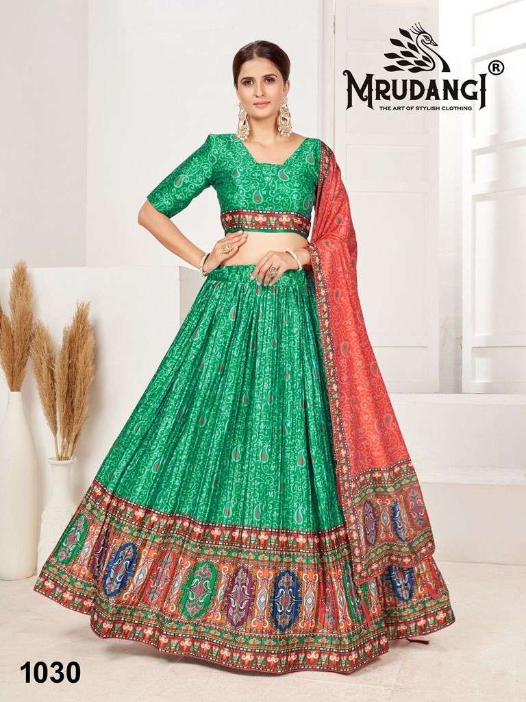 Resham By Mrudangi 1030 To 1033 Series Festive Wear Collection Beautiful Stylish Colorful Fancy Party Wear & Occasional Wear Heavy Satin Lehengas At Wholesale Price
