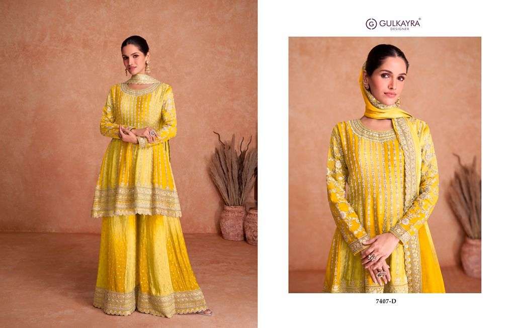 Vaani Vol-2 By Gulkayra Designer 7407-A To 7407-E Series Designer Festive Festive Suits Collection Beautiful Stylish Fancy Colorful Party Wear & Occasional Wear Chinnon Dresses At Wholesale Price