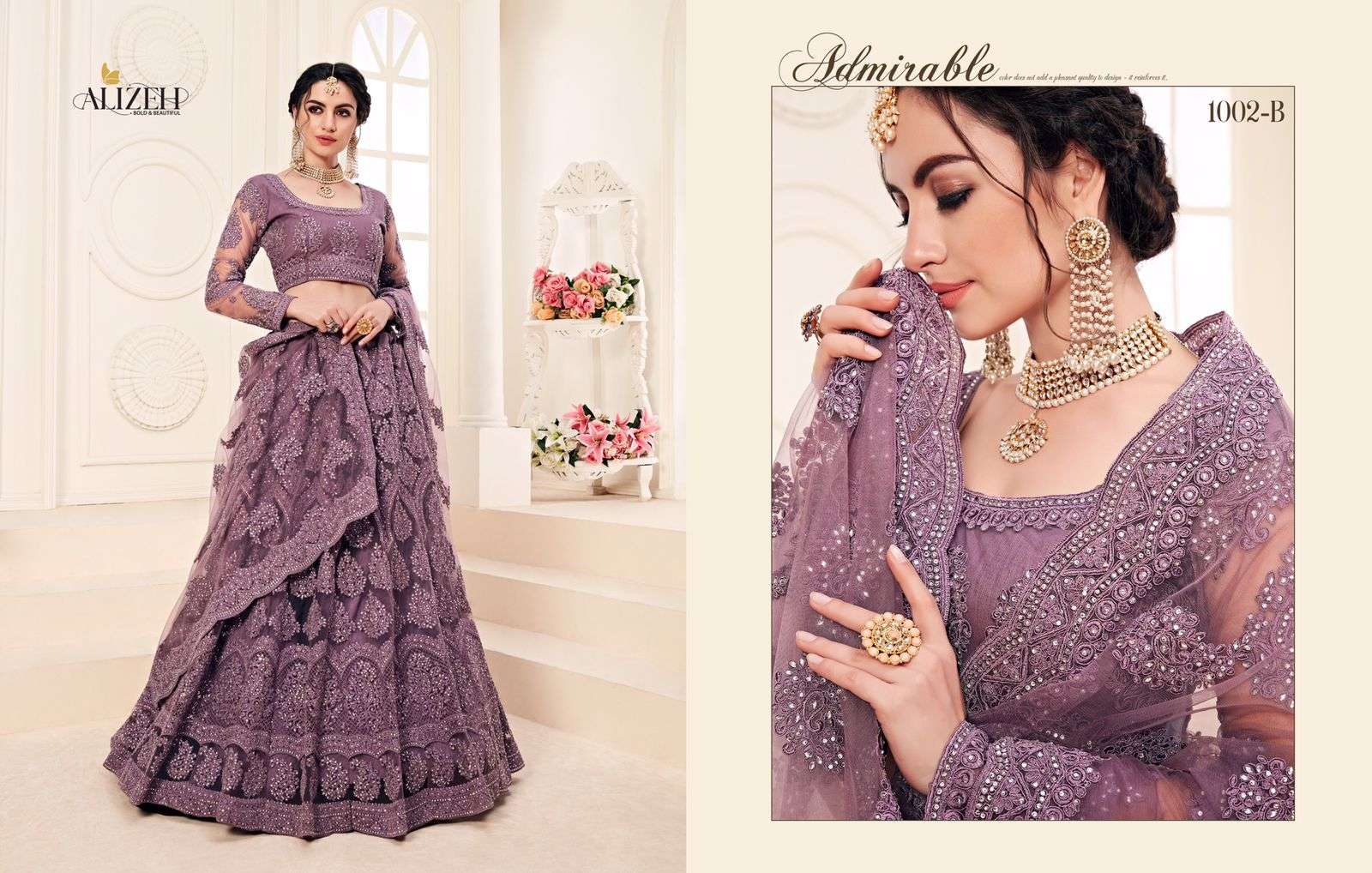 Alizeh Hit Design 1002-B By Alizeh Bridal Wear Collection Beautiful Stylish Colorful Fancy Party Wear & Occasional Wear Heavy Net Lehengas At Wholesale Price