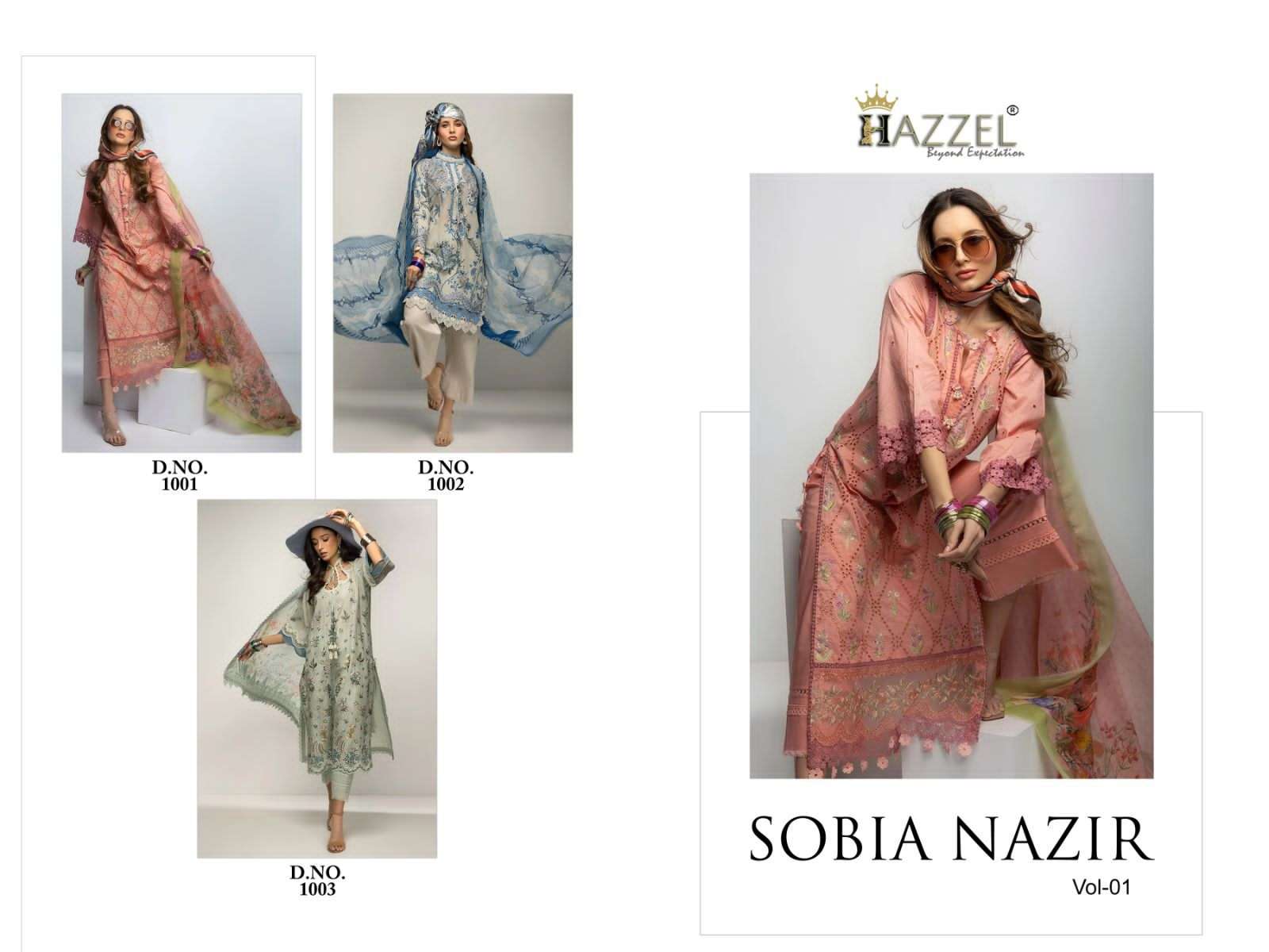 Sobia Nazir Vol-1 By Hazzel 1001 To 1003 Series Pakistani Suits Beautiful Fancy Colorful Stylish Party Wear & Occasional Wear Pure Cotton With Embroidery Dresses At Wholesale Price