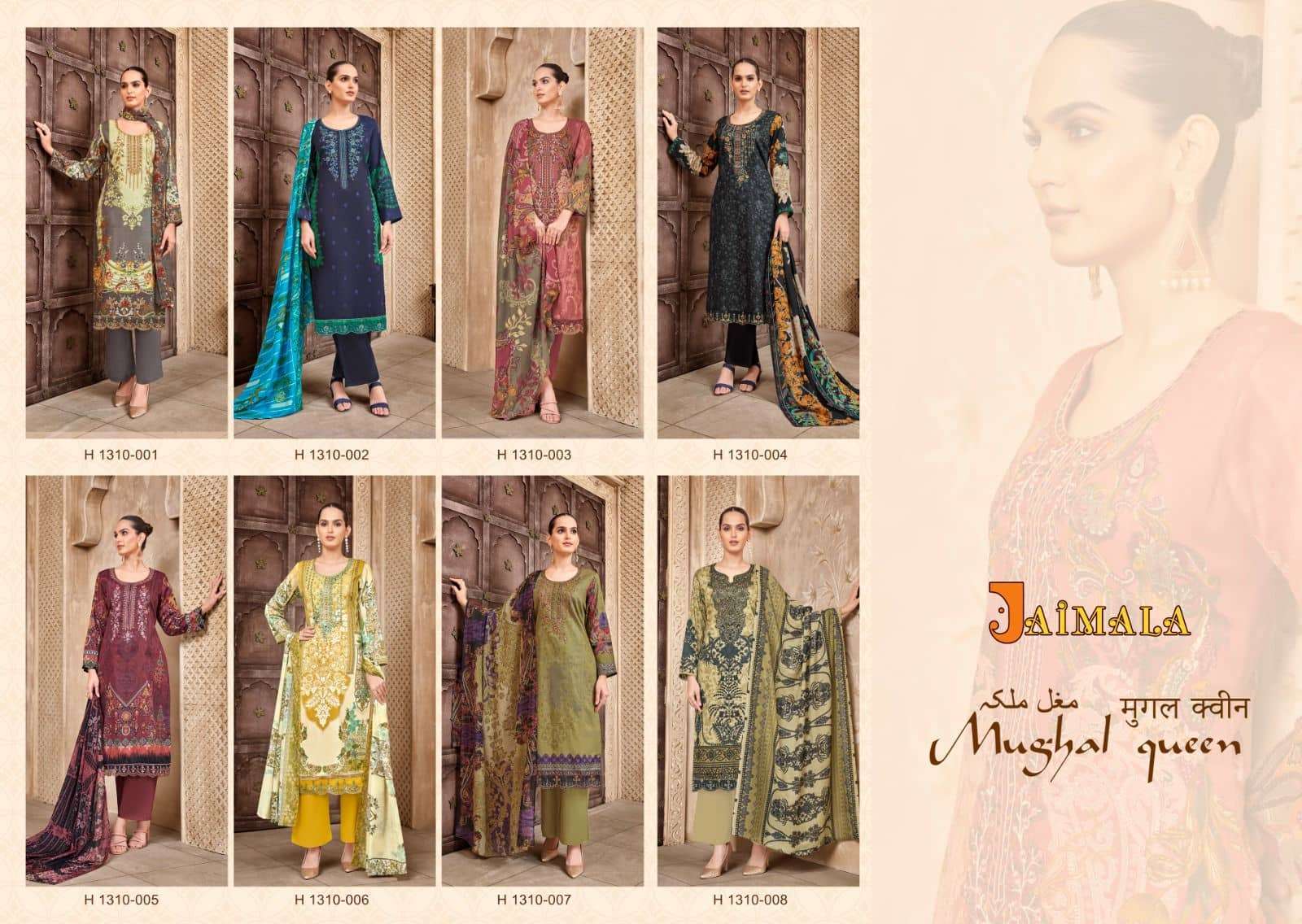 Mughal Queen By Jaimala 1310-001 To 1310-008 Series Beautiful Suits Colorful Stylish Fancy Casual Wear & Ethnic Wear Pure Jam Print Dresses At Wholesale Price