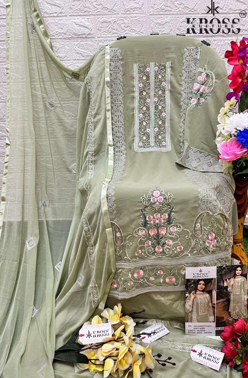 Kross Kulture Hit Design 020 Colours By Kross Kulture 020-A To 020-D Series Pakistani Suits Collection Beautiful Stylish Fancy Colorful Party Wear & Occasional Wear Heavy Georgette Embroidered Dresses At Wholesale Price