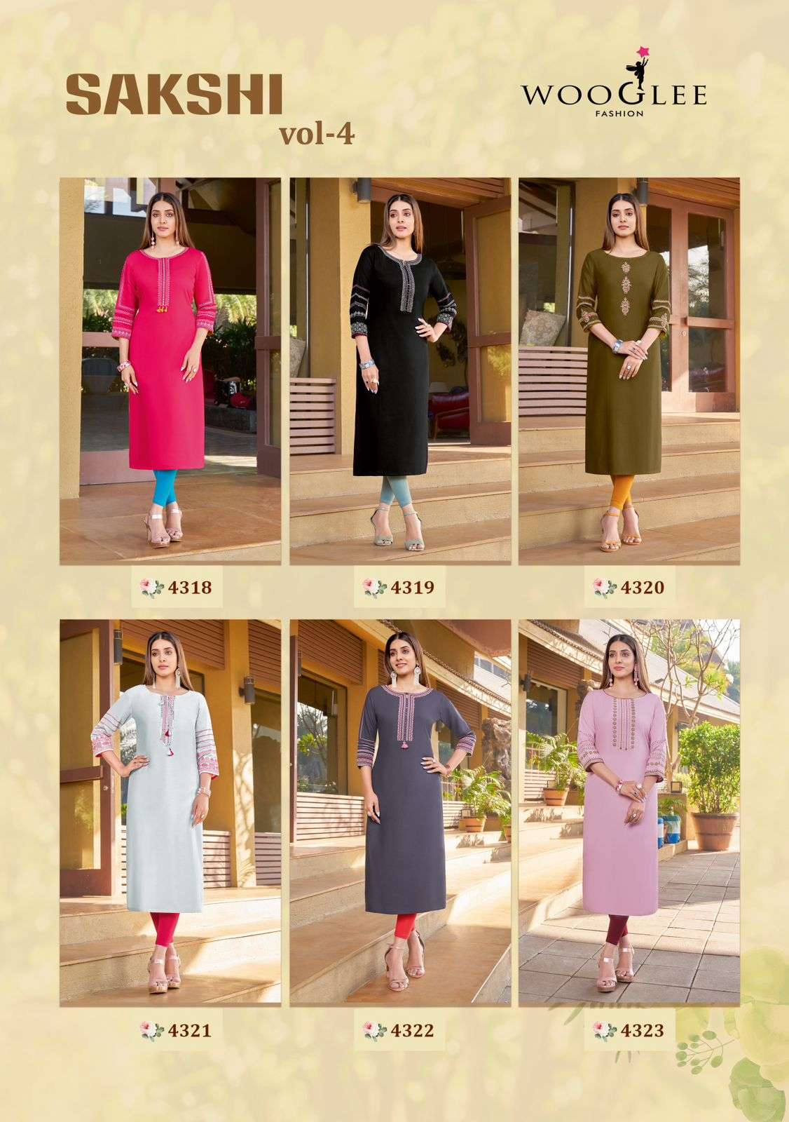Sakshi Vol-4 By Wooglee 4318 To 4323 Series Designer Stylish Fancy Colorful Beautiful Party Wear & Ethnic Wear Collection Rayon Embroidery Kurtis At Wholesale Price
