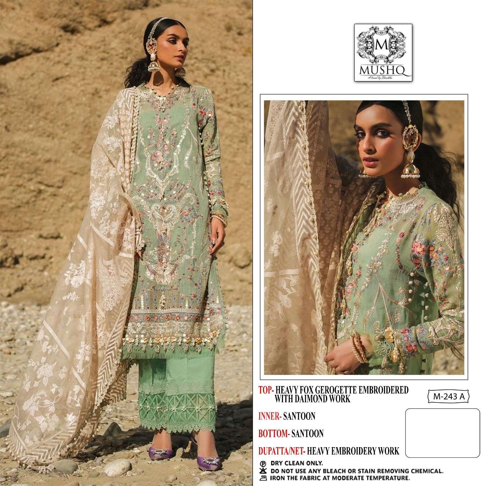 Mushq Hit Design 243 Colours By Mushq 243-A To 243-C Series Beautiful Winter Collection Pakistani Suits Stylish Fancy Colorful Casual Wear & Ethnic Wear Heavy Faux Georgette With Embroidery Dresses At Wholesale Price