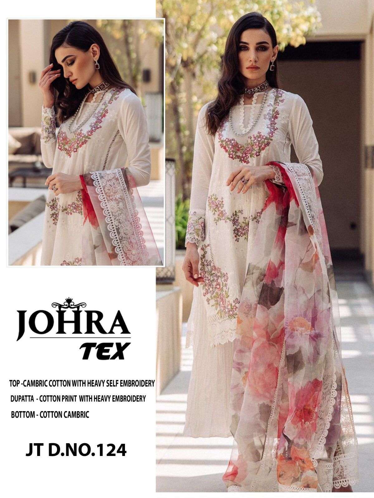 Johra Hit Design 124 By Johra Tex Beautiful Stylish Pakistani Suits Fancy Colorful Casual Wear & Ethnic Wear & Ready To Wear Cambric Cotton Embroidered Dresses At Wholesale Price
