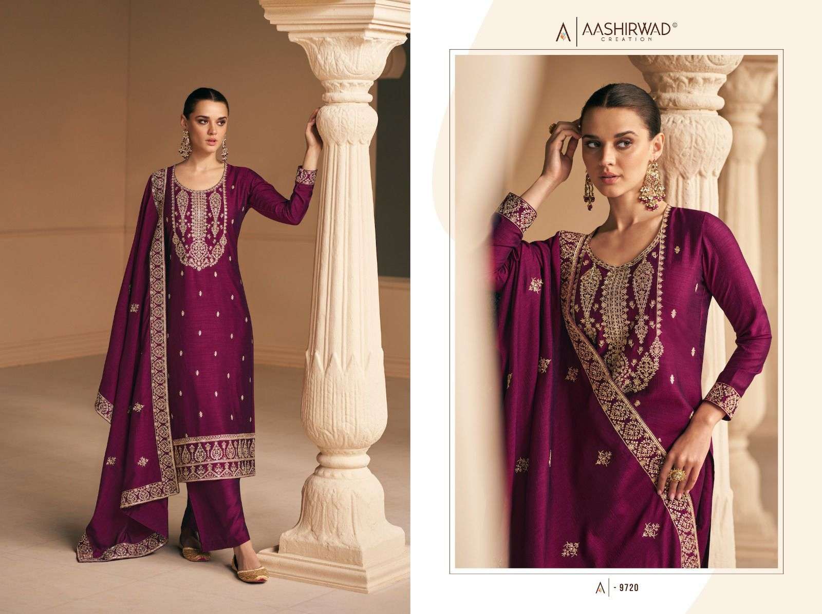Geetika By Aashirwad Creation 9719 To 9722 Series Designer Festive Festive Suits Collection Beautiful Stylish Fancy Colorful Party Wear & Occasional Wear Premium Silk Dresses At Wholesale Price