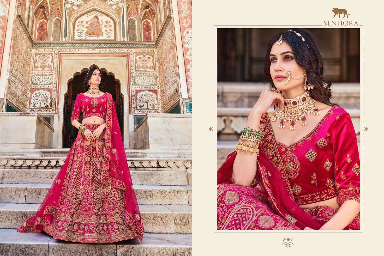 Bridal Look By Senhora Dresses 2087 To 2090 Series Indian Traditional Beautiful Stylish Designer Banarasi Silk Jacquard Embroidered Party Wear Heavy Velvet Lehengas At Wholesale Price