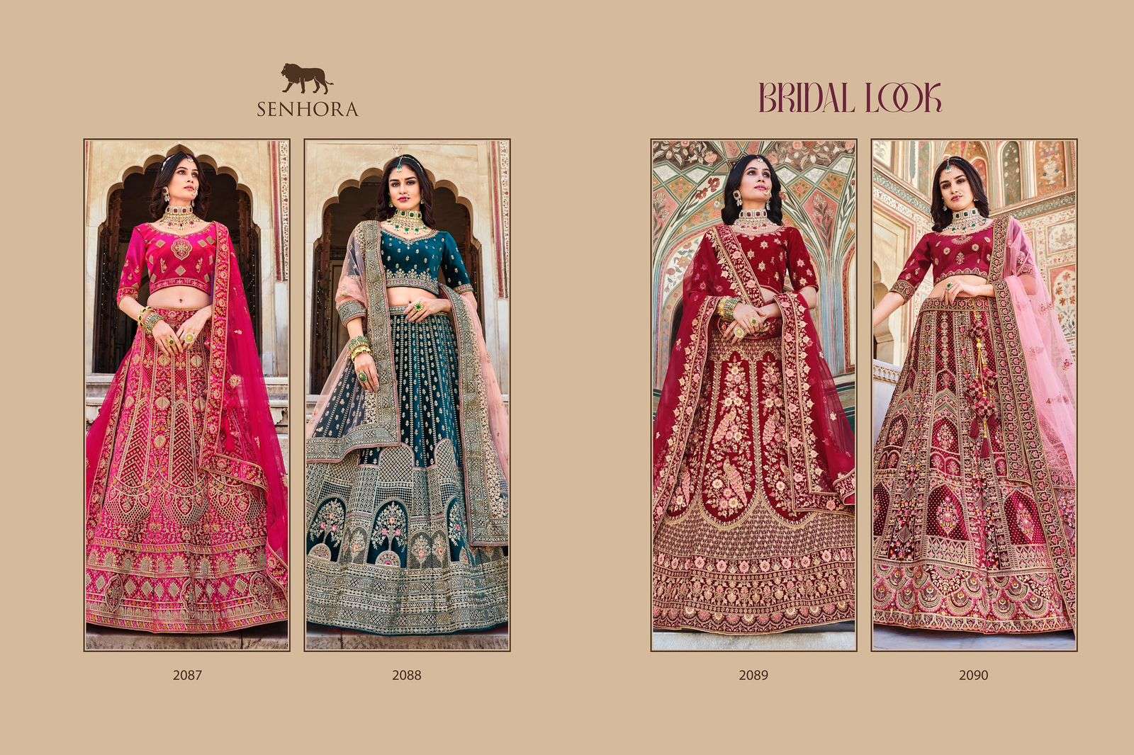 Bridal Look By Senhora Dresses 2087 To 2090 Series Indian Traditional Beautiful Stylish Designer Banarasi Silk Jacquard Embroidered Party Wear Heavy Velvet Lehengas At Wholesale Price