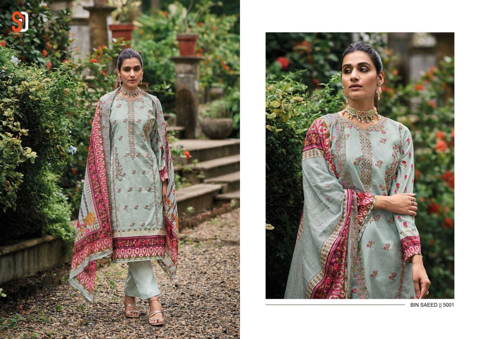 Bin Saeed Lawn Collection Vol-5 By Shraddha Designer 50001 To 50004 Series Designer Pakistani Suits Beautiful Fancy Stylish Colorful Party Wear & Occasional Wear Pure Cotton Print With Embroidery Dresses At Wholesale Price