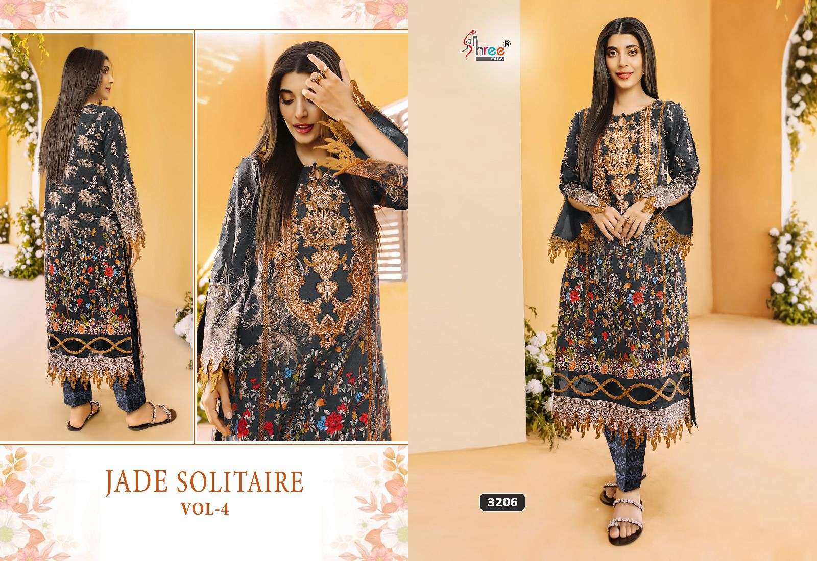 Jade Solitaire Vol-4 By Shree Fabs 3201 To 3207 Series Beautiful Pakistani Suits Colorful Stylish Fancy Casual Wear & Ethnic Wear Pure Cotton Embroidered Dresses At Wholesale Price