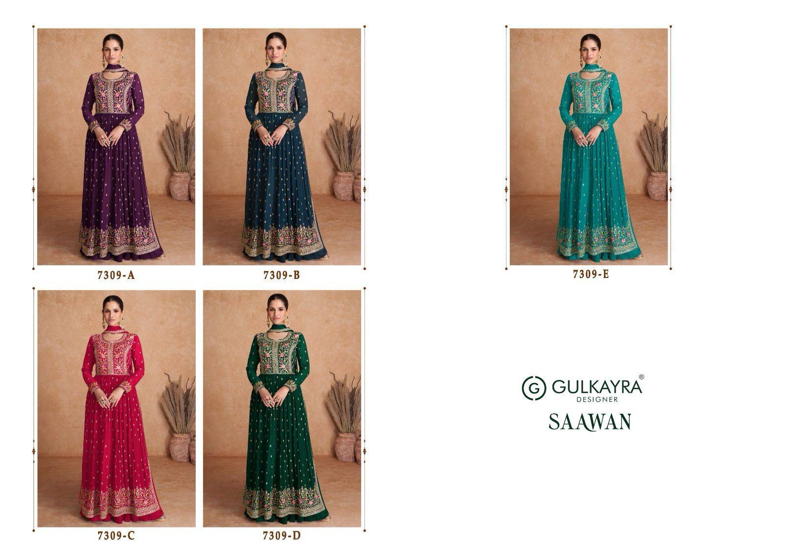 Saawan By Gulkayra Designer 7309-A To 7309-E Series Beautiful Summer Collection Anarkali Suits Stylish Fancy Colorful Casual Wear & Ethnic Wear Georgette Embroidered Dresses At Wholesale Price