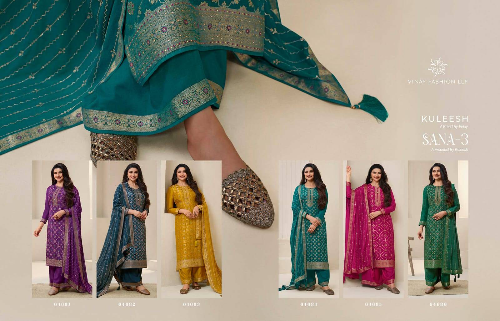 Kaseesh Sana Vol-3 By Vinay Fashion 64681 To 64686 Series Designer Festive Suits Beautiful Fancy Colorful Stylish Party Wear & Occasional Wear Dola Jacquard Dresses At Wholesale Price