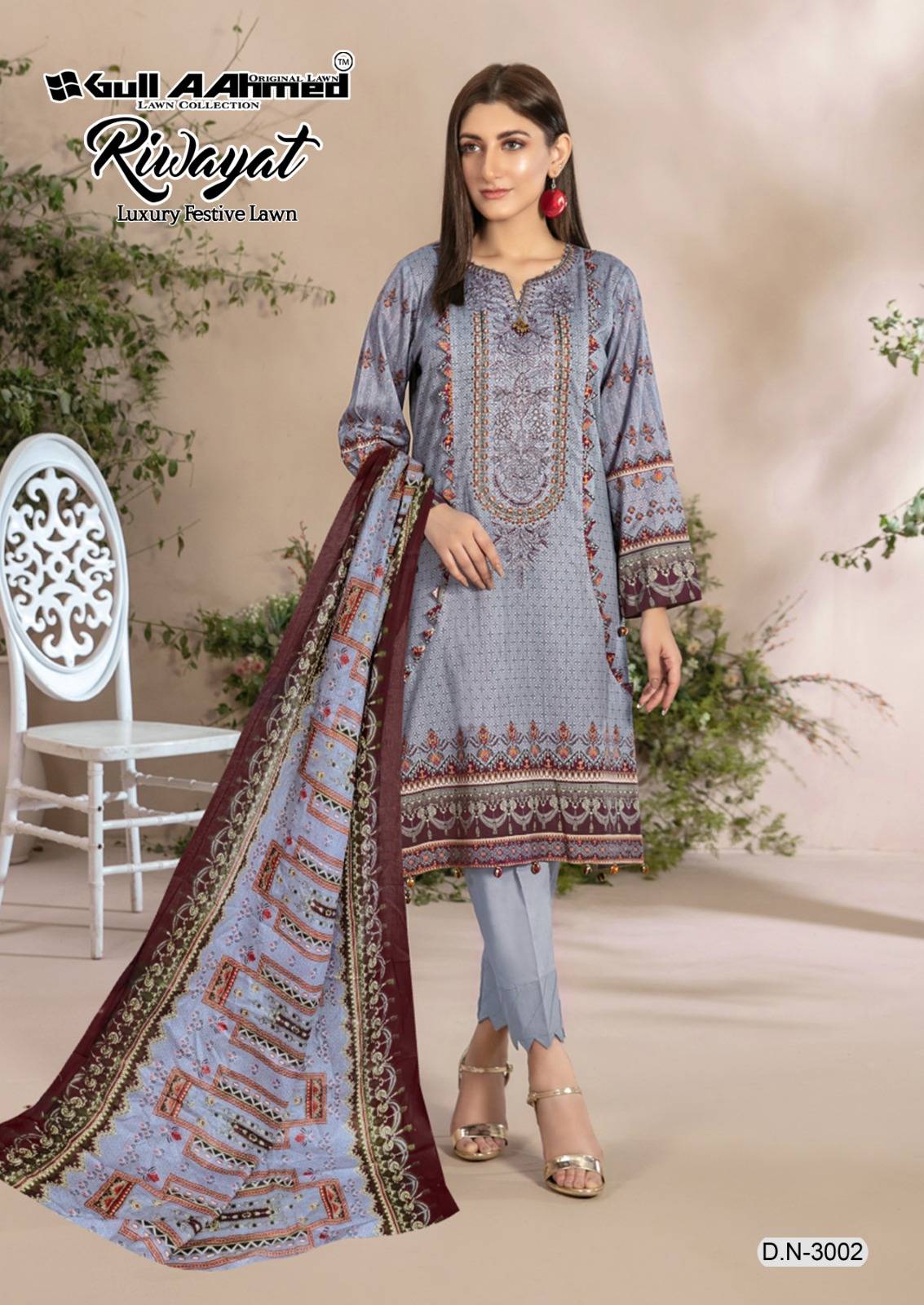 Riwayat Vol-3 By Gull Aahmed 3001 To 3006 Series Designer Festive Suits Beautiful Stylish Fancy Colorful Party Wear & Occasional Wear Pure Lawn Print Dresses At Wholesale Price