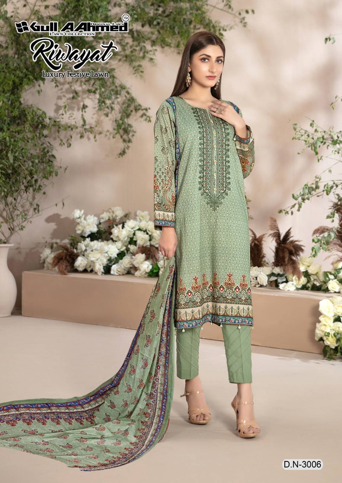 Riwayat Vol-3 By Gull Aahmed 3001 To 3006 Series Designer Festive Suits Beautiful Stylish Fancy Colorful Party Wear & Occasional Wear Pure Lawn Print Dresses At Wholesale Price