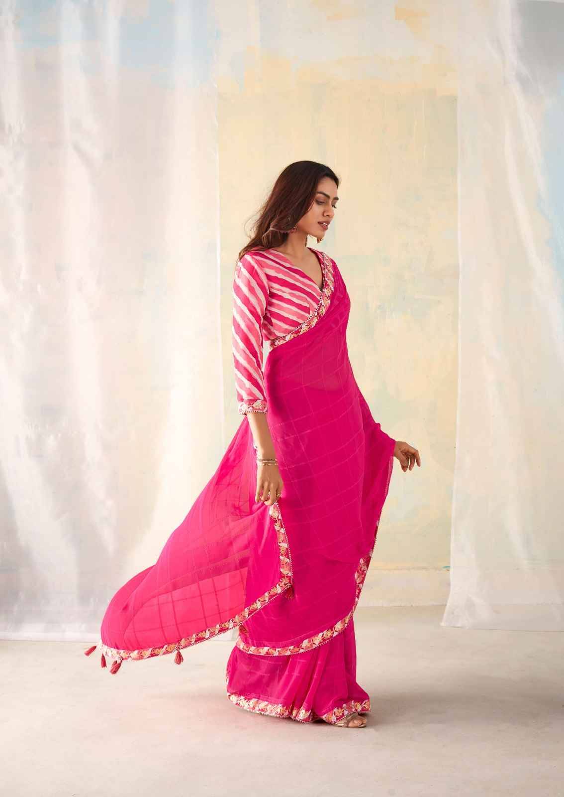 Georgette satin Muslin fabric long shaded gown, Pink at Rs 599/piece in  Surat