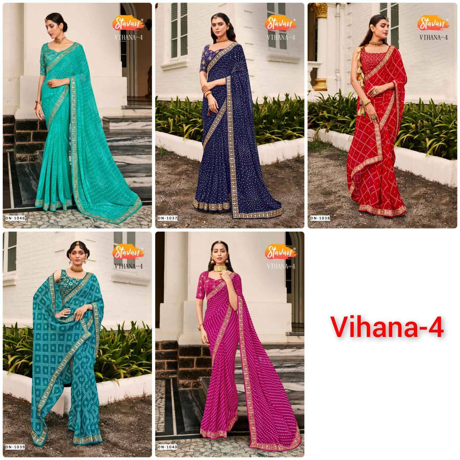 Vihana Vol-4 By Stavan 1037 To 1046 Series Indian Traditional Wear Collection Beautiful Stylish Fancy Colorful Party Wear & Occasional Wear Georgette Print Sarees At Wholesale Price