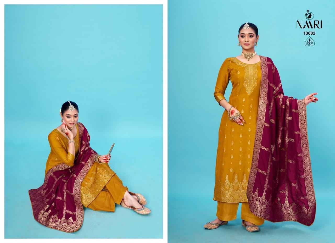 Suhagan By Naari 13001 To 13004 Series Festive Suits Beautiful Fancy Colorful Stylish Party Wear & Occasional Wear Viscose Muslin Jacquard Dresses At Wholesale Price