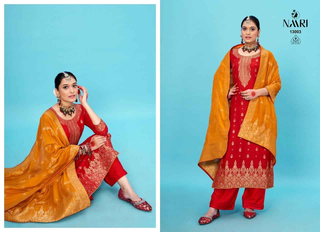 Suhagan By Naari 13001 To 13004 Series Festive Suits Beautiful Fancy Colorful Stylish Party Wear & Occasional Wear Viscose Muslin Jacquard Dresses At Wholesale Price