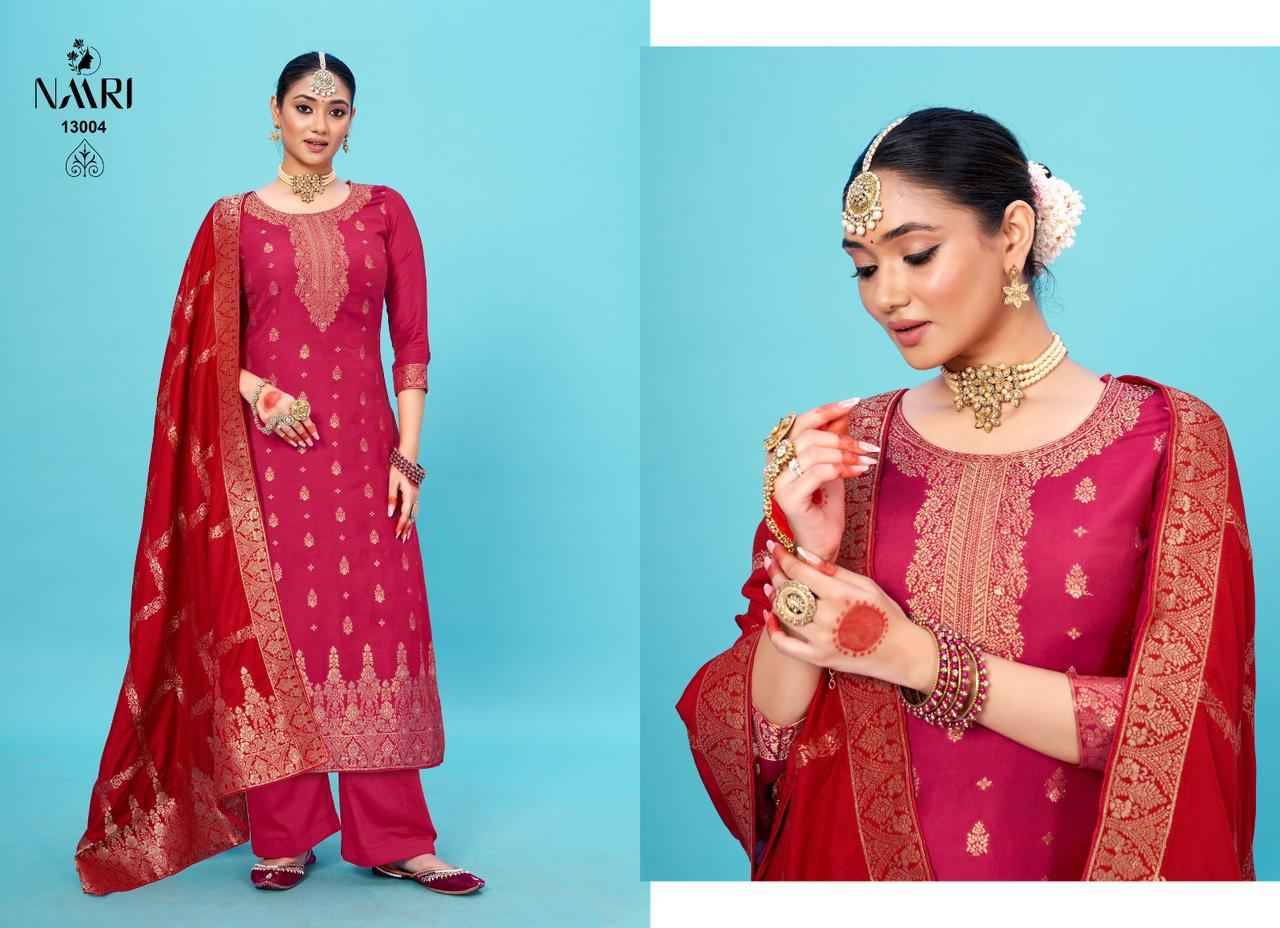 Suhagan By Naari 13001 To 13004 Series Festive Suits Beautiful Fancy Colorful Stylish Party Wear & Occasional Wear Viscose Muslin Jacquard Dresses At Wholesale Price