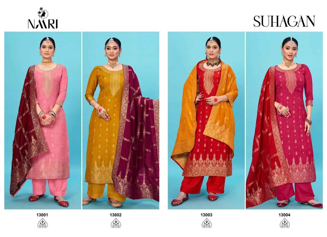 Suhagan By Naari 13001 To 13004 Series Festive Suits Beautiful Fancy Colorful Stylish Party Wear & Occasional Wear Viscose Muslin Jacquard Dresses At Wholesale Price