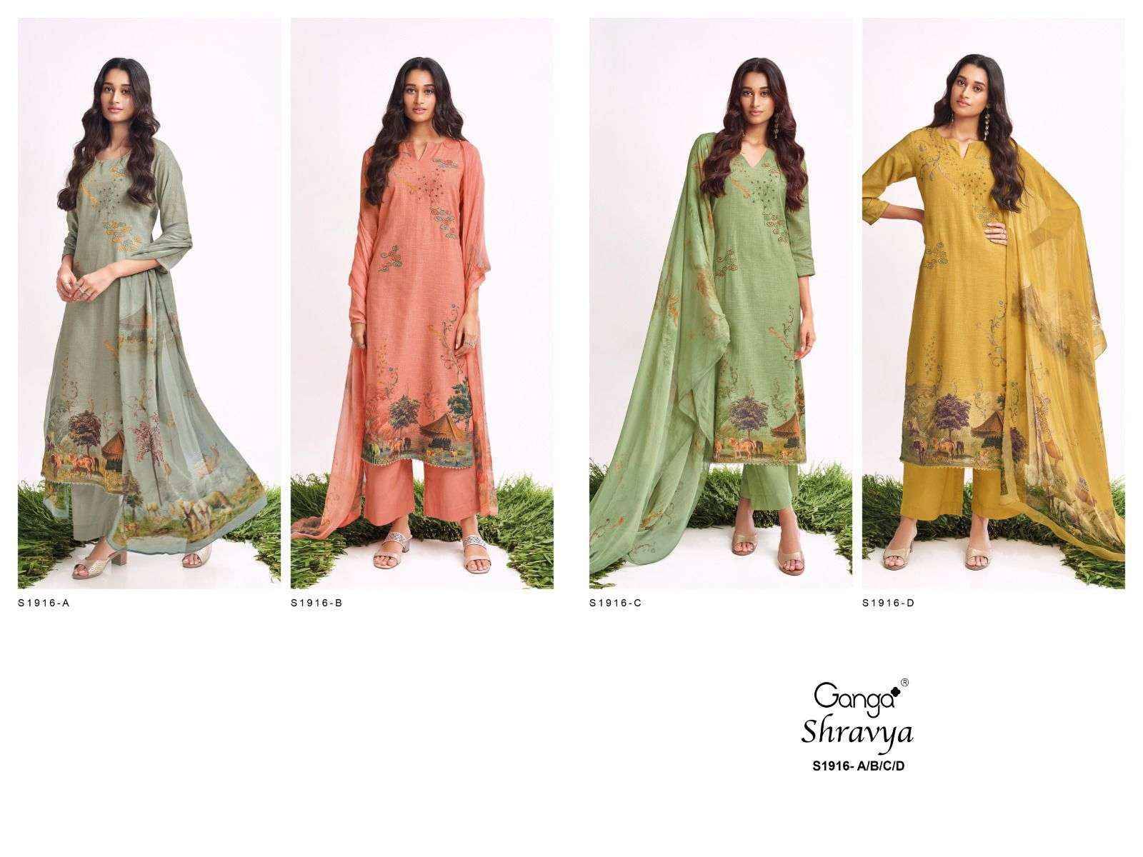 Shravya-1916 By Ganga Fashion 1916-A To 1916-D Series Beautiful Suits Colorful Stylish Fancy Casual Wear & Ethnic Wear Premium Cotton LinenDresses At Wholesale Price
