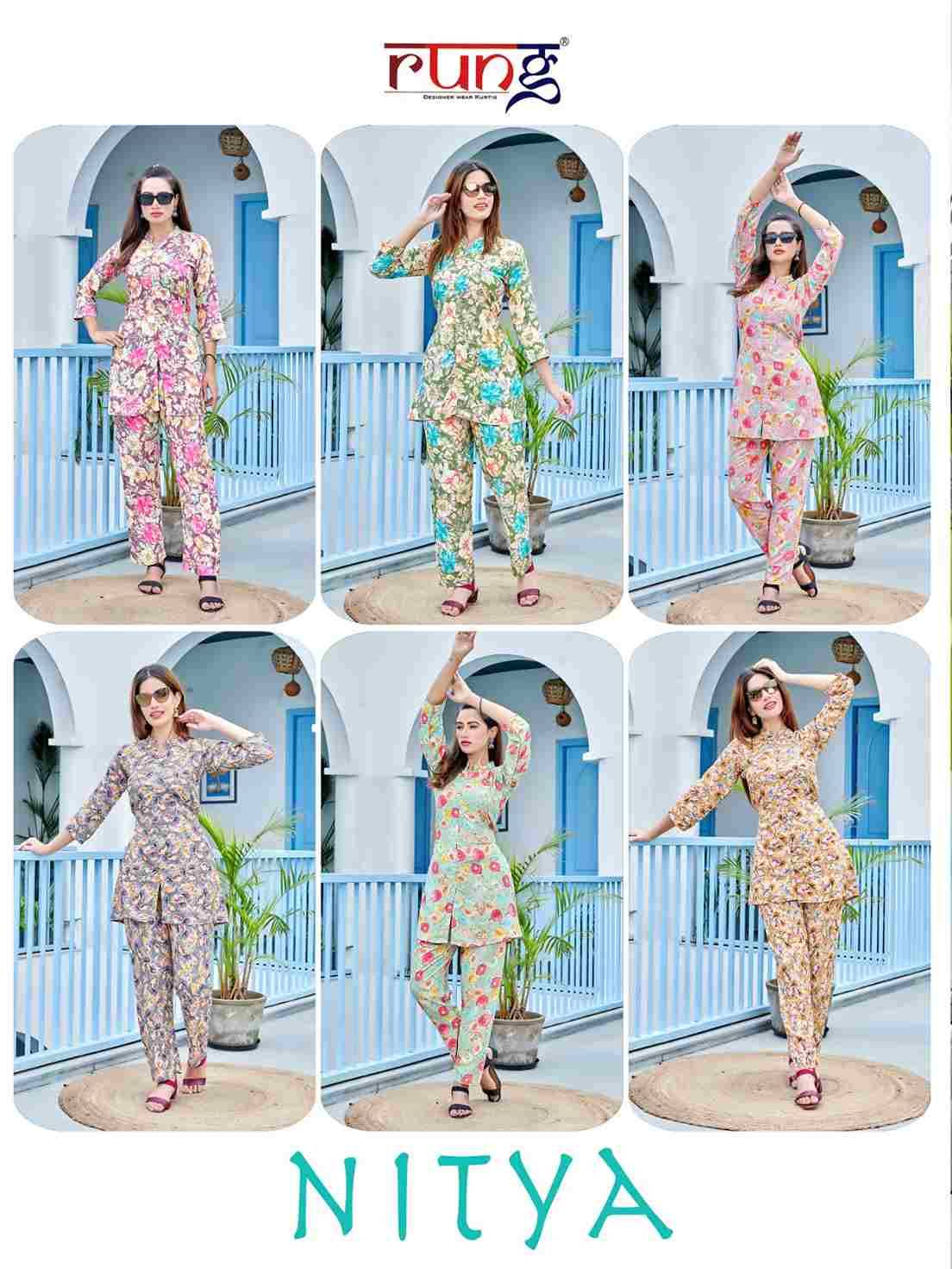 Nitya By Rung 01 To 06 Series Designer Stylish Fancy Colorful Beautiful Party Wear & Ethnic Wear Collection Rayon Foil Co-Ord At Wholesale Price