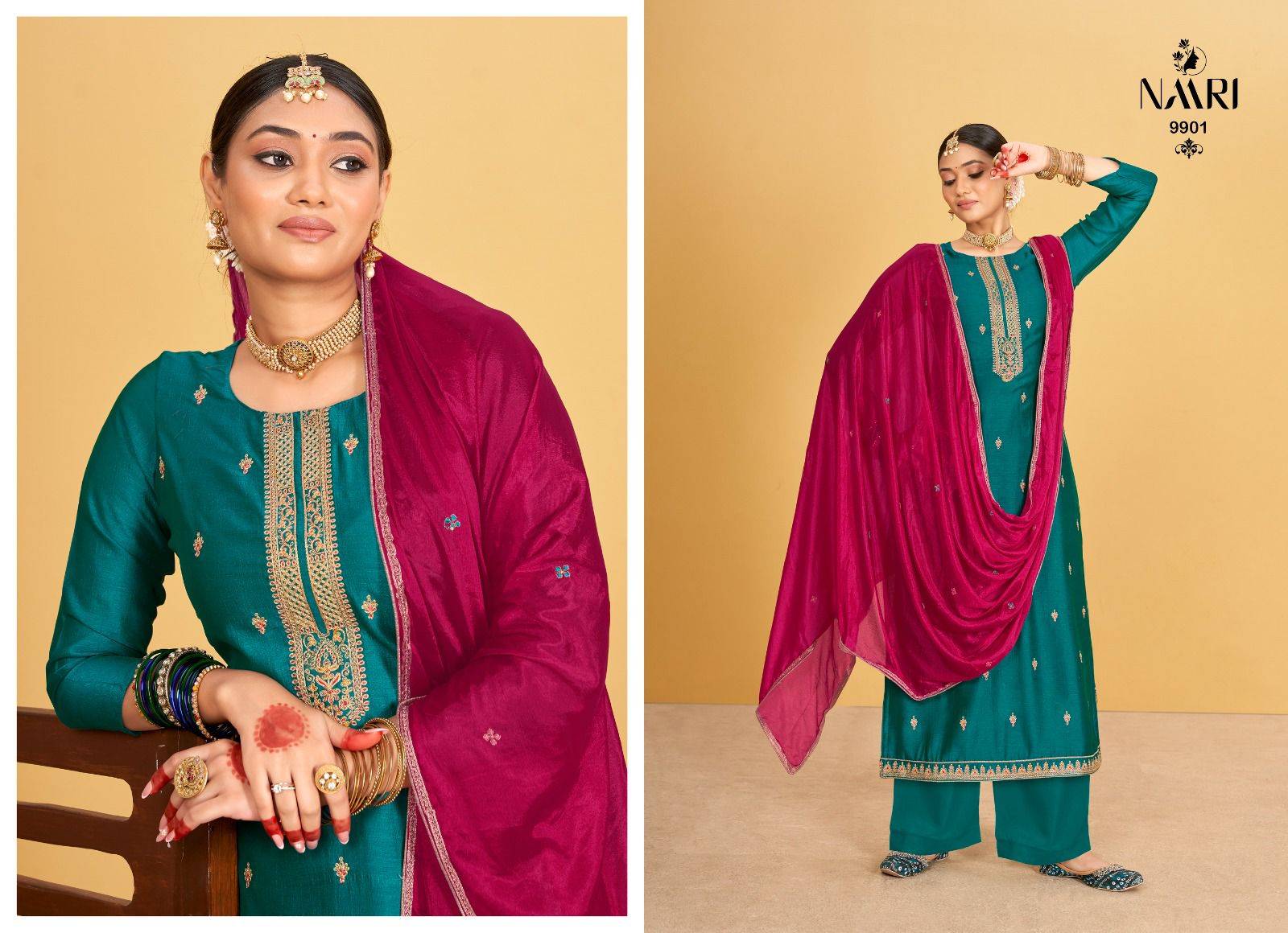Kaash By Naari 9901 To 9904 Series Beautiful Stylish Suits Fancy Colorful Casual Wear & Ethnic Wear & Ready To Wear Pure Vichitra Silk Dresses At Wholesale Price