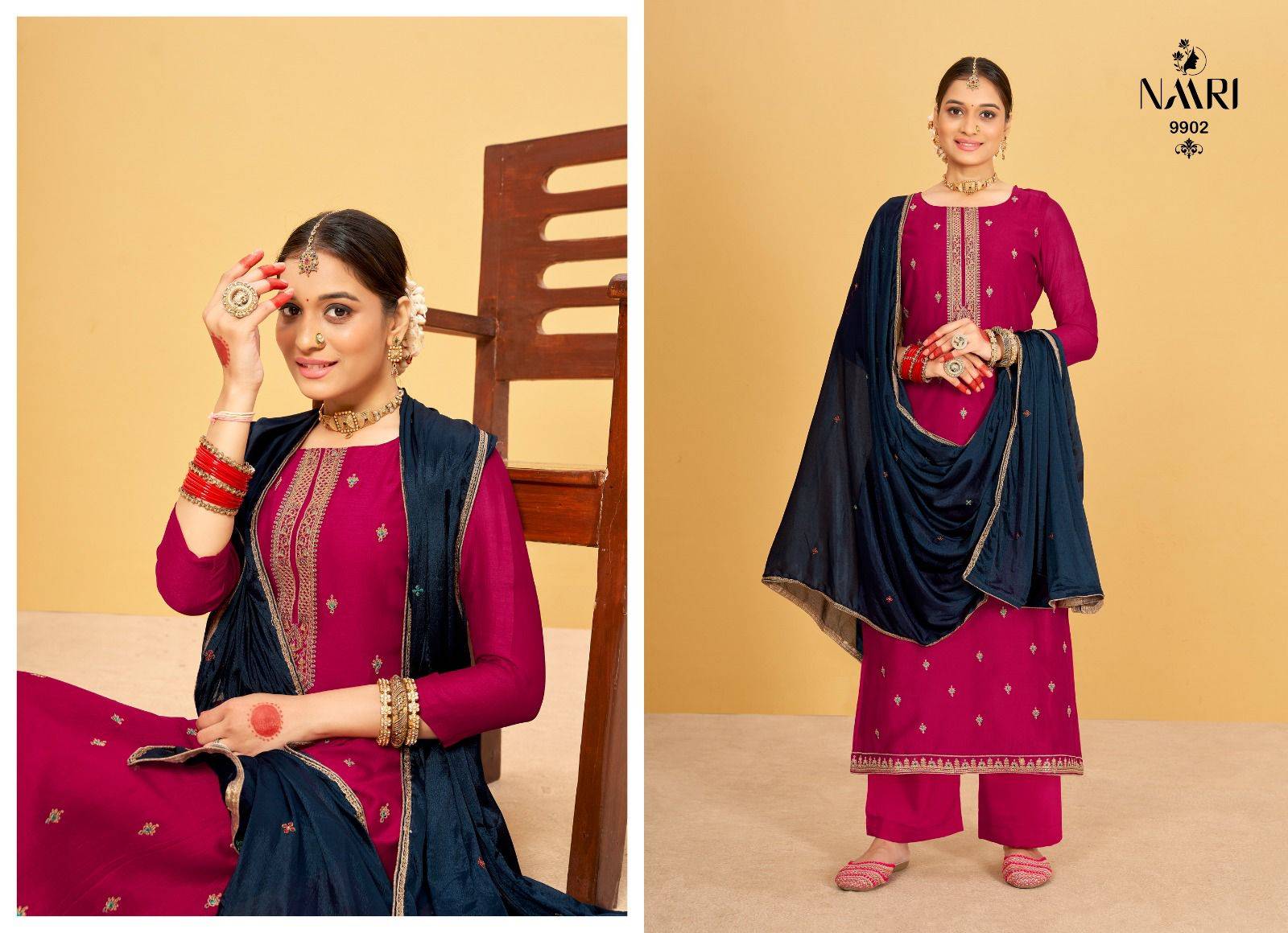 Kaash By Naari 9901 To 9904 Series Beautiful Stylish Suits Fancy Colorful Casual Wear & Ethnic Wear & Ready To Wear Pure Vichitra Silk Dresses At Wholesale Price