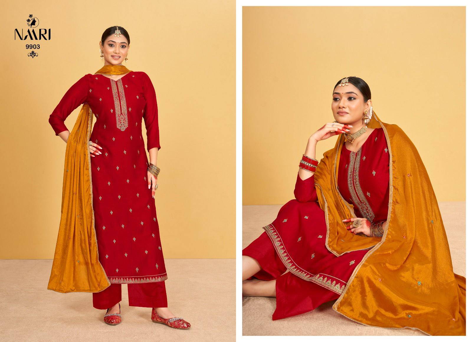 Kaash By Naari 9901 To 9904 Series Beautiful Stylish Suits Fancy Colorful Casual Wear & Ethnic Wear & Ready To Wear Pure Vichitra Silk Dresses At Wholesale Price