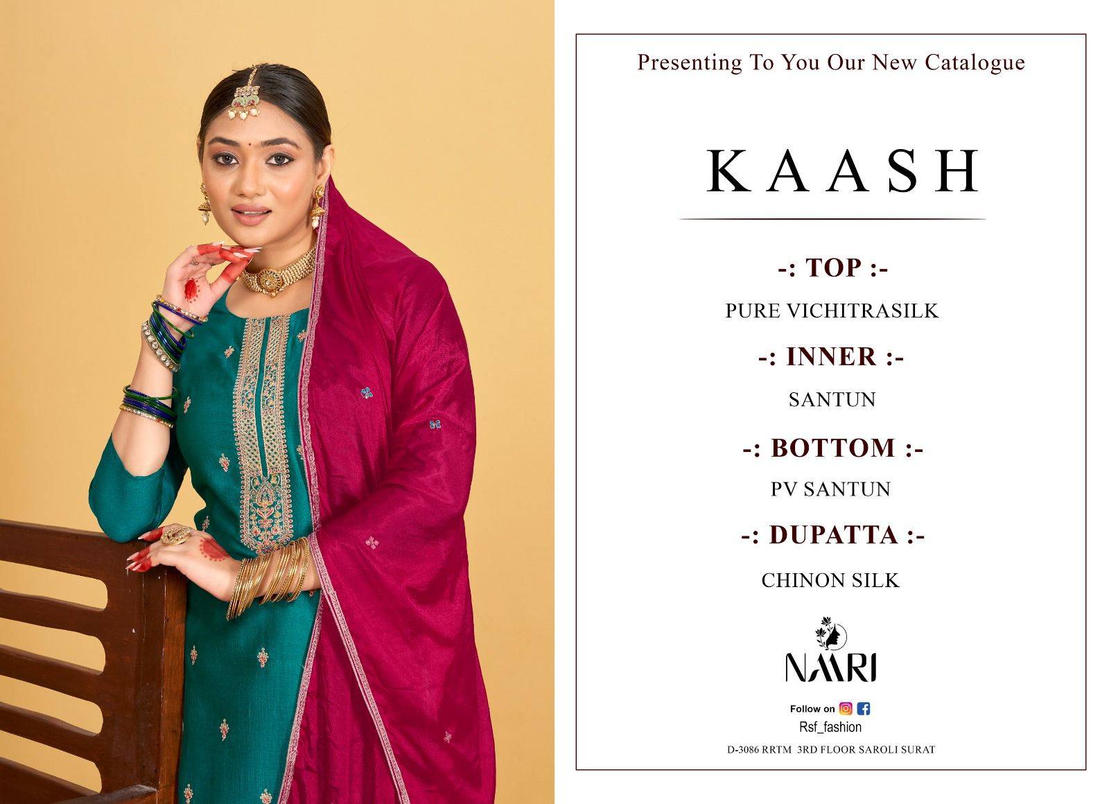 Kaash By Naari 9901 To 9904 Series Beautiful Stylish Suits Fancy Colorful Casual Wear & Ethnic Wear & Ready To Wear Pure Vichitra Silk Dresses At Wholesale Price