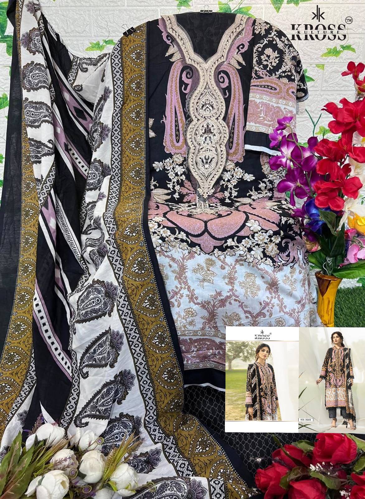 Kross Kulture Hit Design 2005 By Kross Kulture Beautiful Pakistani Suits Colorful Stylish Fancy Casual Wear & Ethnic Wear Pure Cotton Print With Embroidered Dresses At Wholesale Price