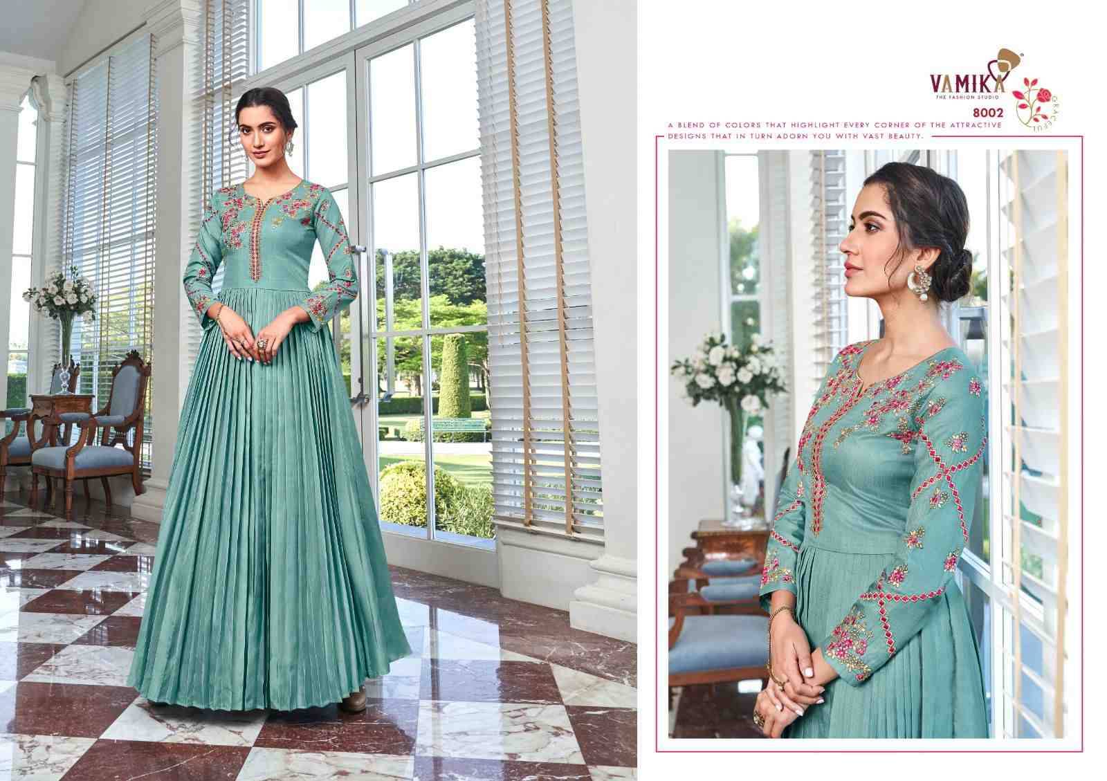 Kaseesh By Vamika 8001 To 8008 Series Designer Stylish Fancy Colorful Beautiful Party Wear & Ethnic Wear Collection Muslin Silk Gown At Wholesale Price