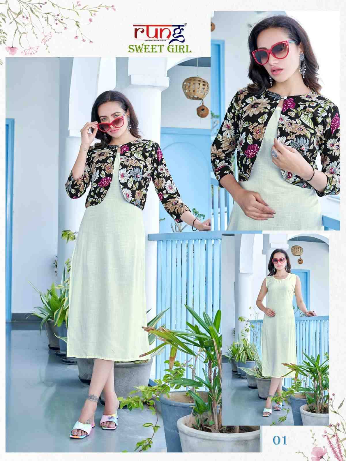Sweet Girl By Rung 01 To 06 Series Designer Stylish Fancy Colorful Beautiful Party Wear & Ethnic Wear Collection Rayon Foil Kurtis With Jacket At Wholesale Price