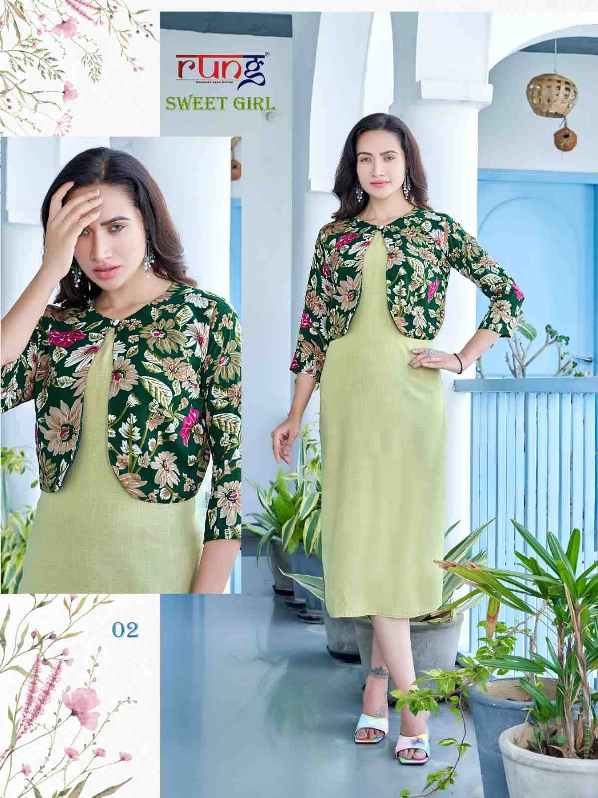 Sweet Girl By Rung 01 To 06 Series Designer Stylish Fancy Colorful Beautiful Party Wear & Ethnic Wear Collection Rayon Foil Kurtis With Jacket At Wholesale Price