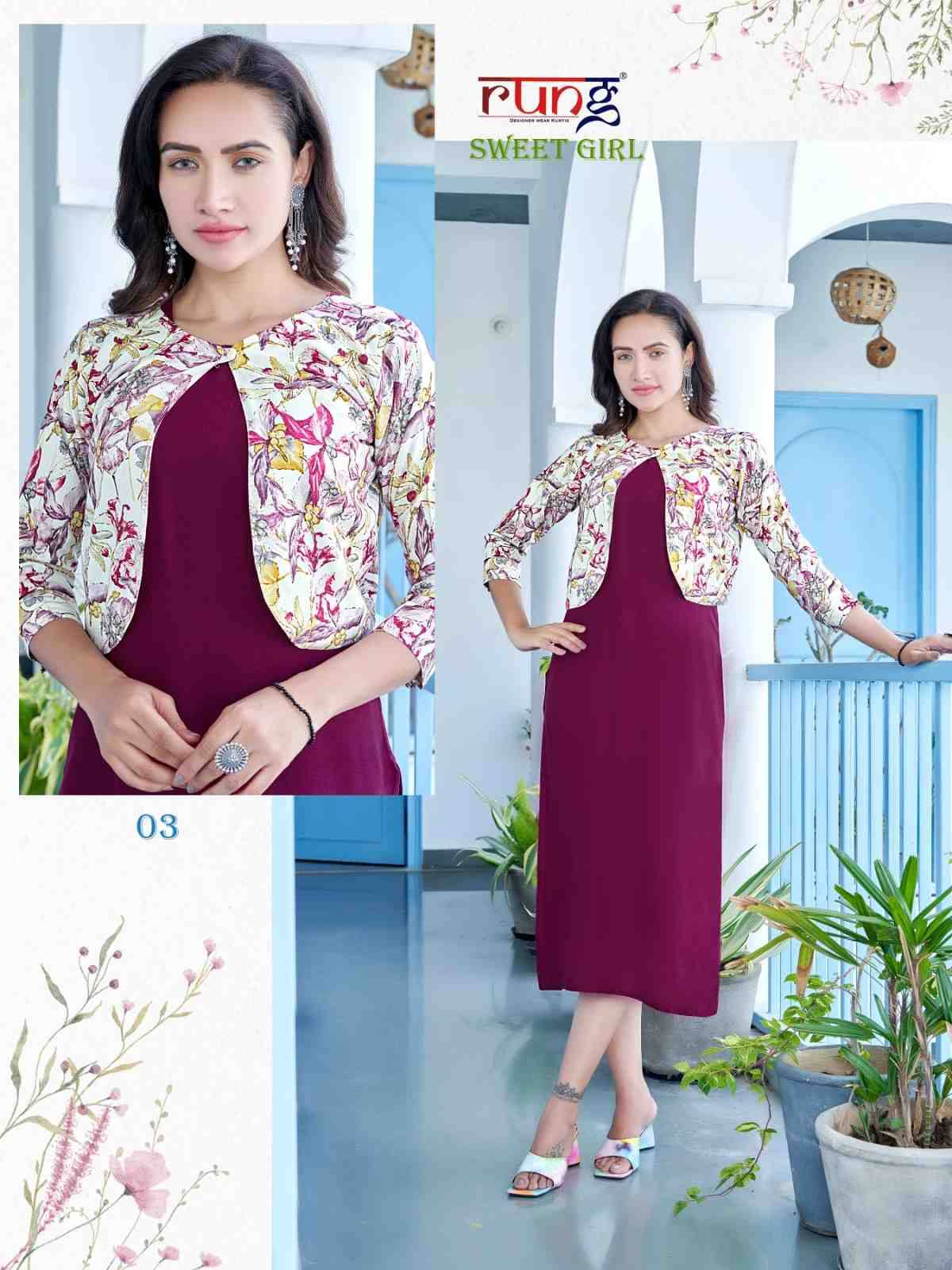 Sweet Girl By Rung 01 To 06 Series Designer Stylish Fancy Colorful Beautiful Party Wear & Ethnic Wear Collection Rayon Foil Kurtis With Jacket At Wholesale Price