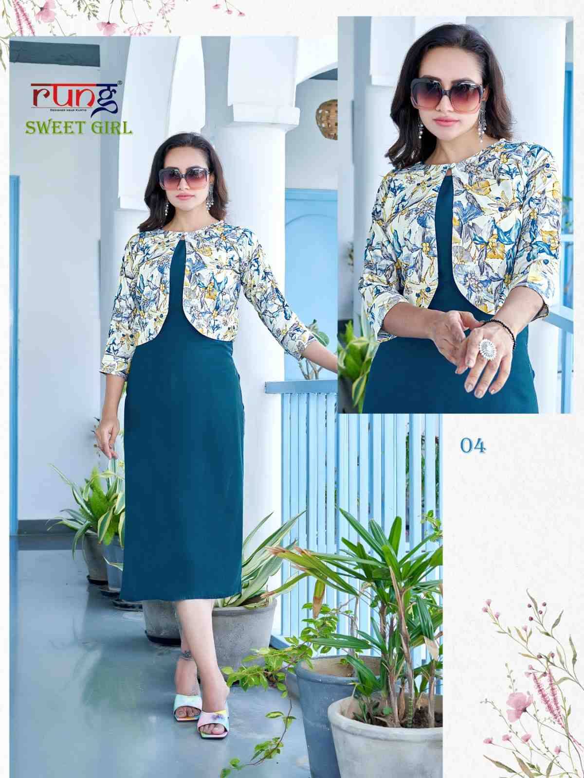 Sweet Girl By Rung 01 To 06 Series Designer Stylish Fancy Colorful Beautiful Party Wear & Ethnic Wear Collection Rayon Foil Kurtis With Jacket At Wholesale Price