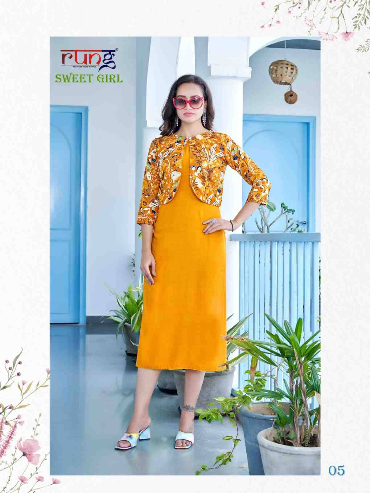 Sweet Girl By Rung 01 To 06 Series Designer Stylish Fancy Colorful Beautiful Party Wear & Ethnic Wear Collection Rayon Foil Kurtis With Jacket At Wholesale Price