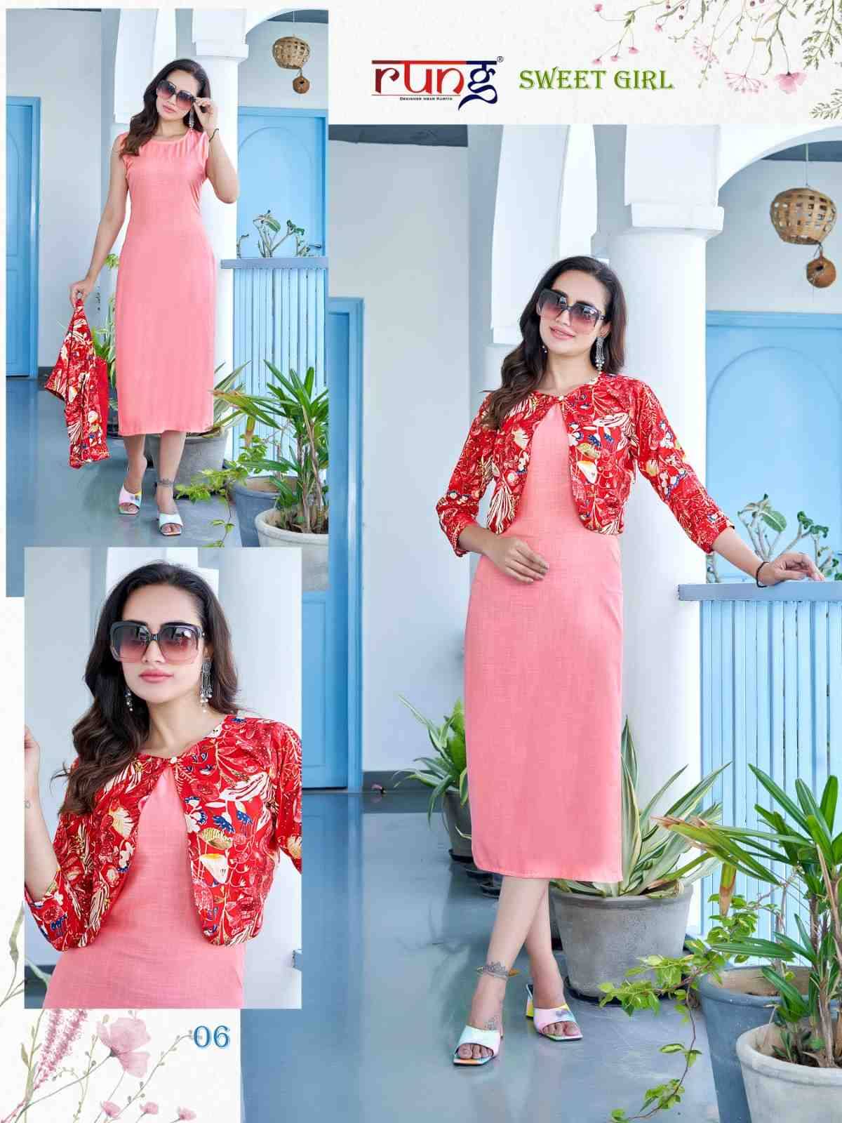 Sweet Girl By Rung 01 To 06 Series Designer Stylish Fancy Colorful Beautiful Party Wear & Ethnic Wear Collection Rayon Foil Kurtis With Jacket At Wholesale Price