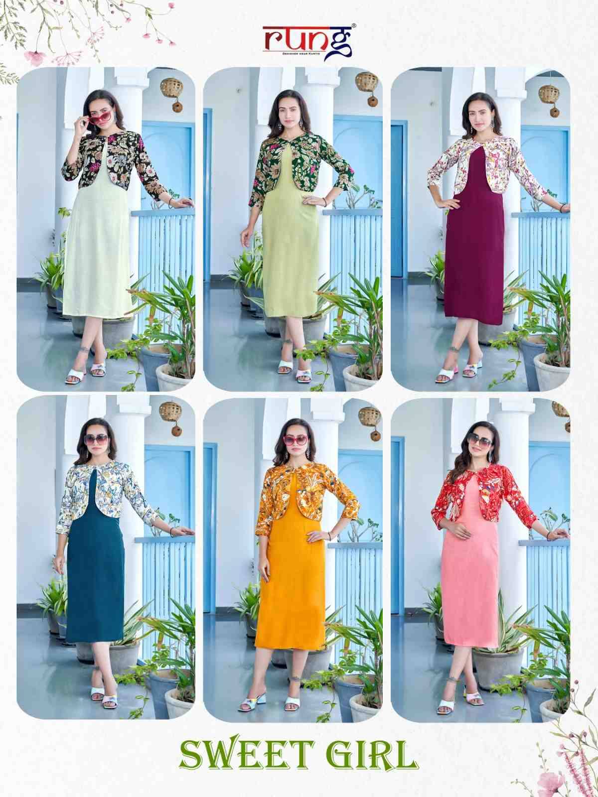 Sweet Girl By Rung 01 To 06 Series Designer Stylish Fancy Colorful Beautiful Party Wear & Ethnic Wear Collection Rayon Foil Kurtis With Jacket At Wholesale Price