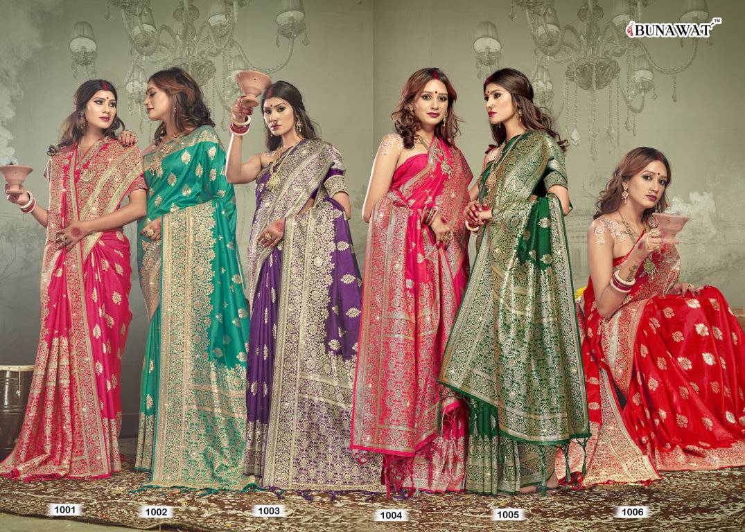 Rohini Silk By Bunawat 1001 To 1006 Series Indian Traditional Wear Collection Beautiful Stylish Fancy Colorful Party Wear & Occasional Wear Banarasi Silk Sarees At Wholesale Price
