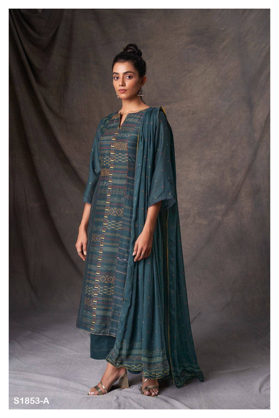 Leia-1853 By Ganga Fashion 1853-A To 1853-C Series Beautiful Stylish Festive Suits Fancy Colorful Casual Wear & Ethnic Wear & Ready To Wear Bemberg Silk Dresses At Wholesale Price