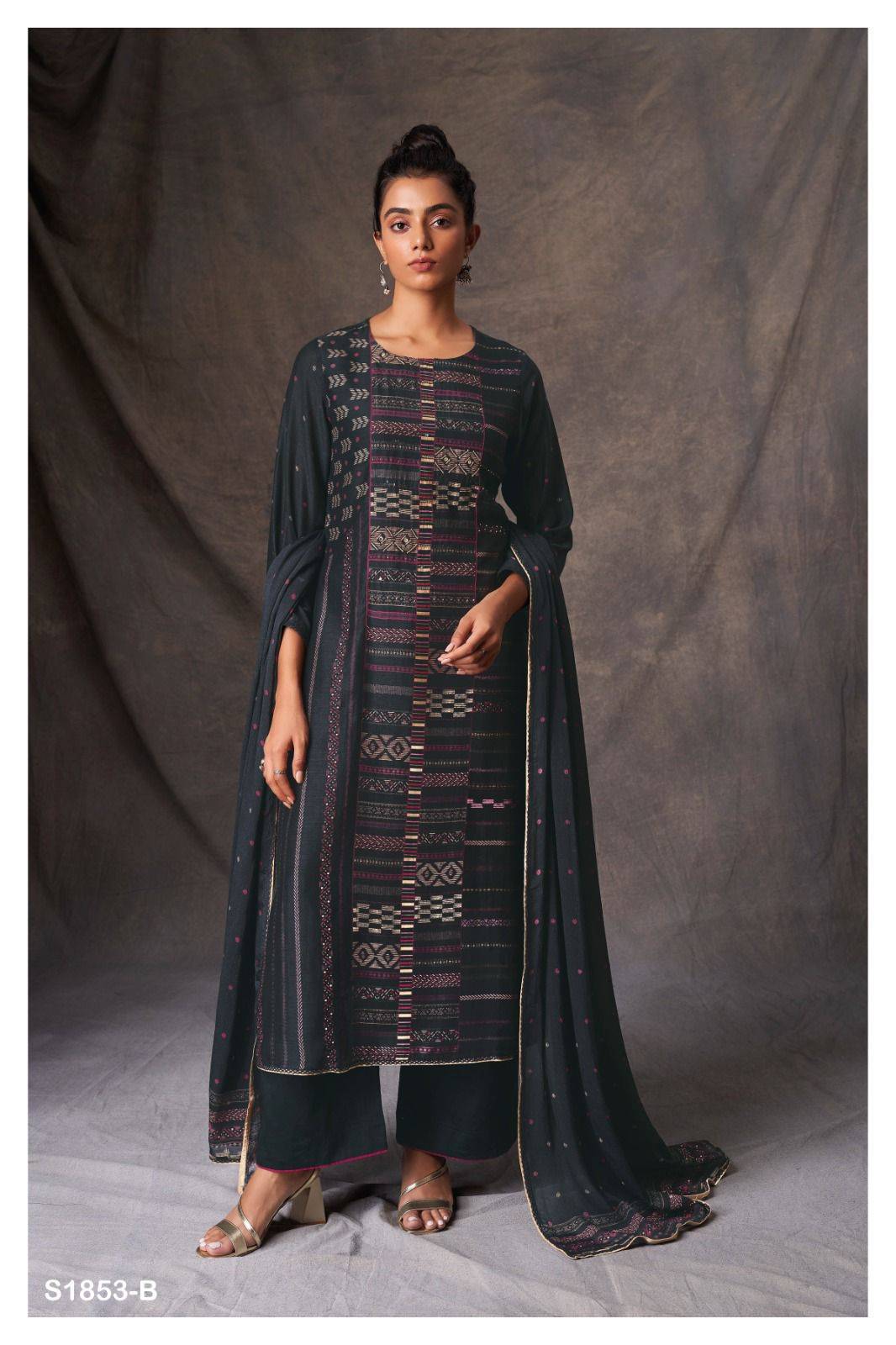 Leia-1853 By Ganga Fashion 1853-A To 1853-C Series Beautiful Stylish Festive Suits Fancy Colorful Casual Wear & Ethnic Wear & Ready To Wear Bemberg Silk Dresses At Wholesale Price