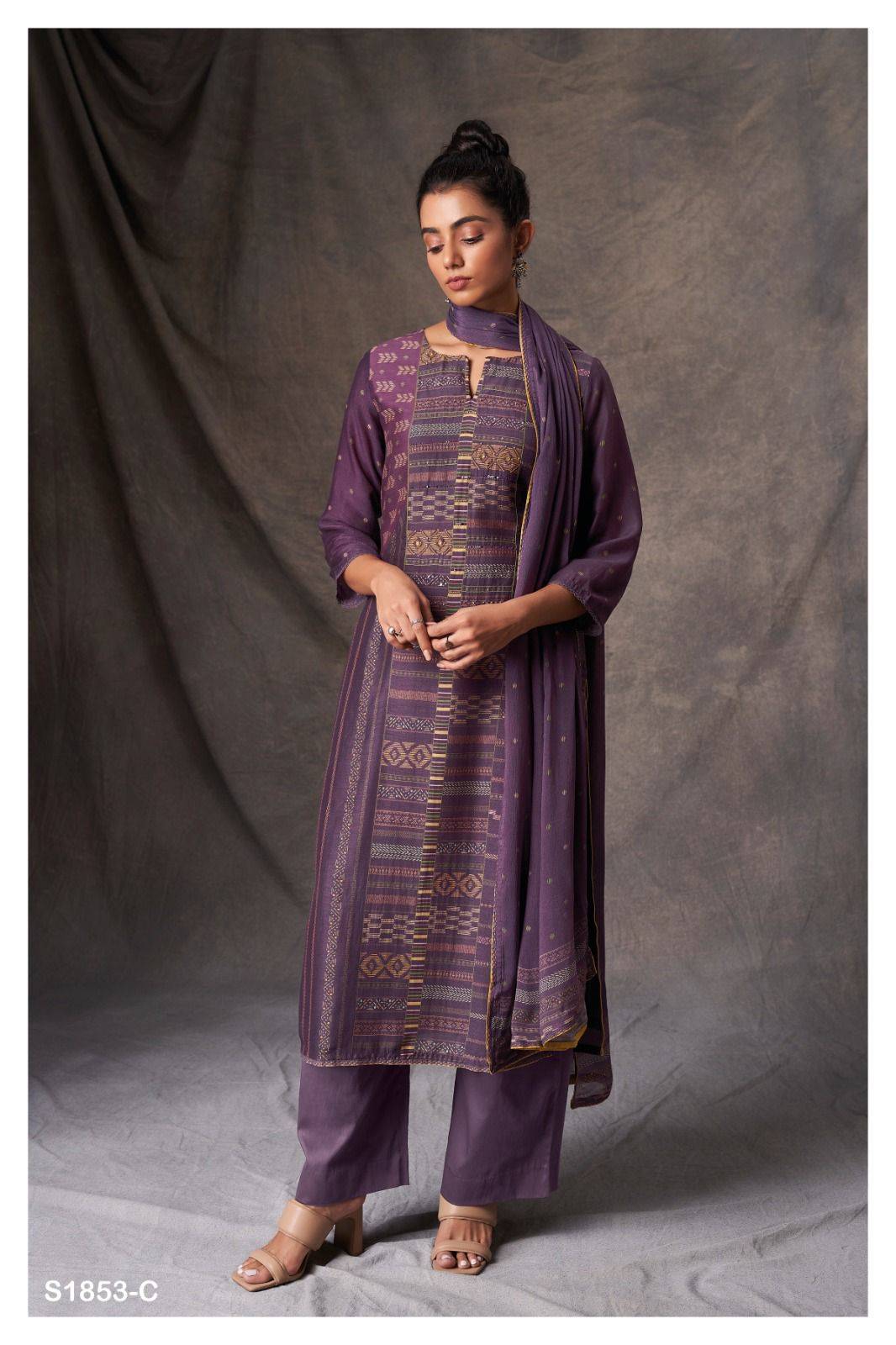 Leia-1853 By Ganga Fashion 1853-A To 1853-C Series Beautiful Stylish Festive Suits Fancy Colorful Casual Wear & Ethnic Wear & Ready To Wear Bemberg Silk Dresses At Wholesale Price