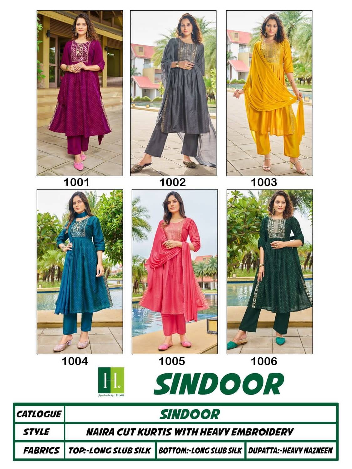 Sindoor By Hirwa 1001 To 1006 Series Beautiful Stylish Festive Suits Fancy Colorful Casual Wear & Ethnic Wear & Ready To Wear Pure Slub Silk Print Dresses At Wholesale Price
