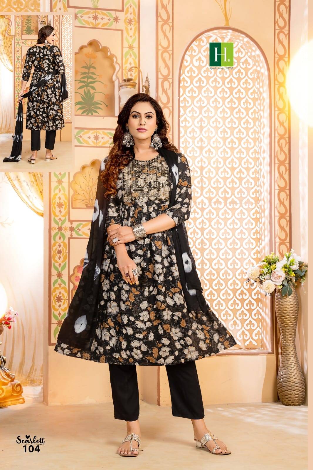Scarlett By Hirwa 101 To 106 Series Beautiful Stylish Festive Suits Fancy Colorful Casual Wear & Ethnic Wear & Ready To Wear Rayon Foil Dresses At Wholesale Price